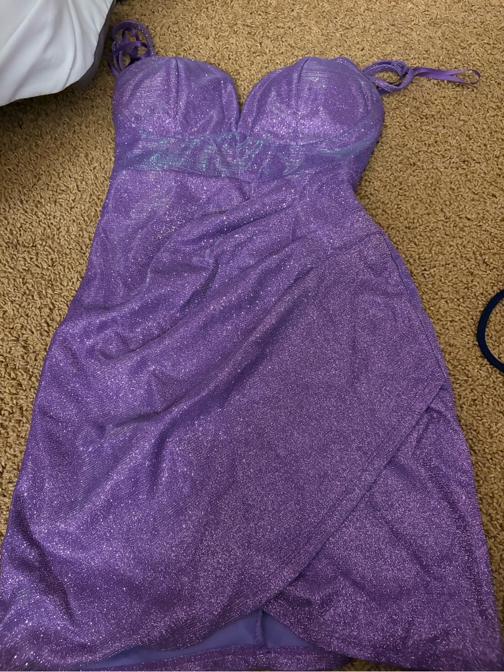 Macy’s Purple Glitter Sweetheart Neckline Dress
